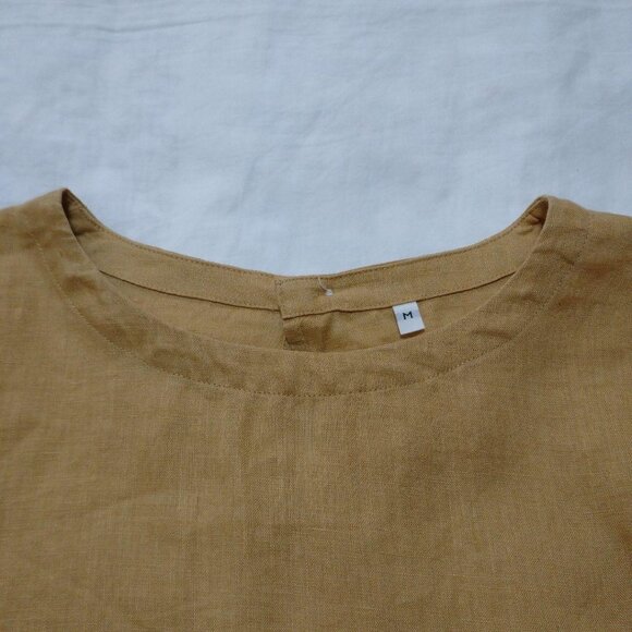 Navor Linen Blouse Shirt Mustard - Picture 3 of 4